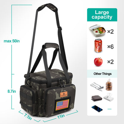 Tactical Large Lunch Box for Men, Heavy Duty Insulated Lunch Bag for Work, Leakproof Lunch Cooler Bag with Shoulder Strap Lunch Pail for Shifts Camping Outdoor Day Trip (12L)