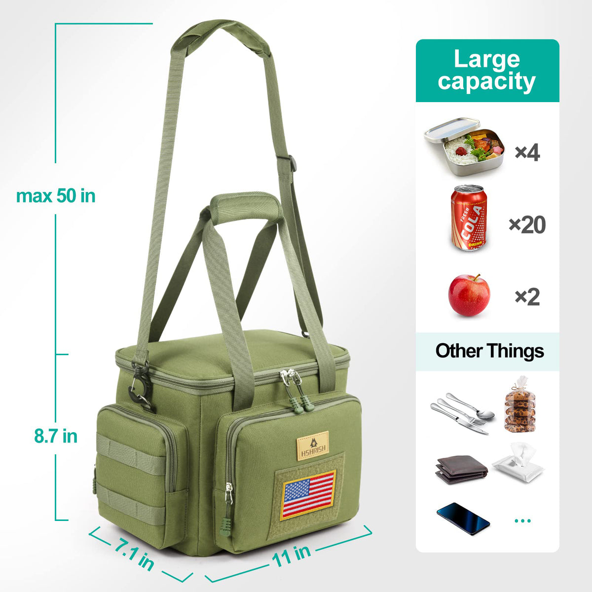 Holuxer Insulated Large Lunch Bag for Men, Heavy Duty Lunchbox for Work, Leakproof Cooler Bags with Shoulder Strap Lunch Pail for Shifts Camping Outdoor Day Trip (13L, Green)