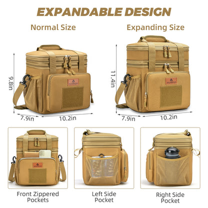 Holuxer Double Deck Large Tactical Lunch Bag for Adults, Leakproof Insulated Lunch Bag with Shoulder Strap, Lunch Cooler Box for Men Work Outdoor Picnic Trips, 20 Cans/16 L, Brown