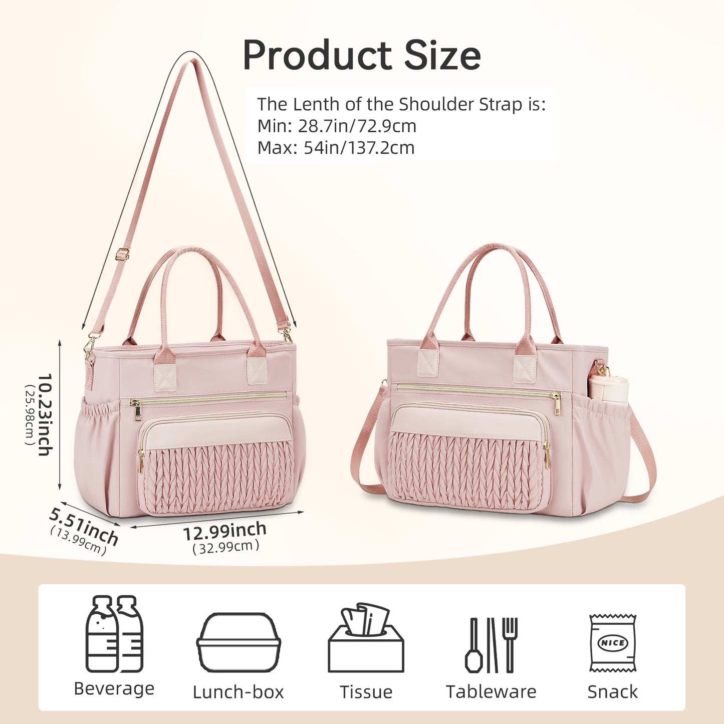 Holuxer Insulated Lunch Bag Women, Adult Lunchbox Womens, Large Leakproof Cooler Bag for Work Picnic Beach, Reusable Lunch Tote Bags with Adjustable Shoulder Strap Cup Holder (Pink)