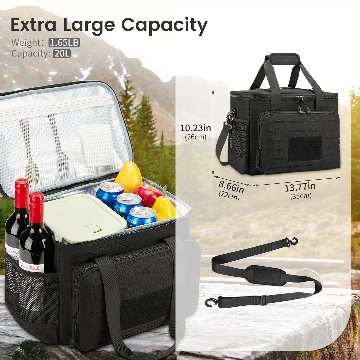 Holuxer Soft Cooler Bags Insulated Lunch Box for Men, Extra Large Sided Beach Coolers Bag, Reusable Leakproof Lunchbox Pail for Shopping Picnic, Black