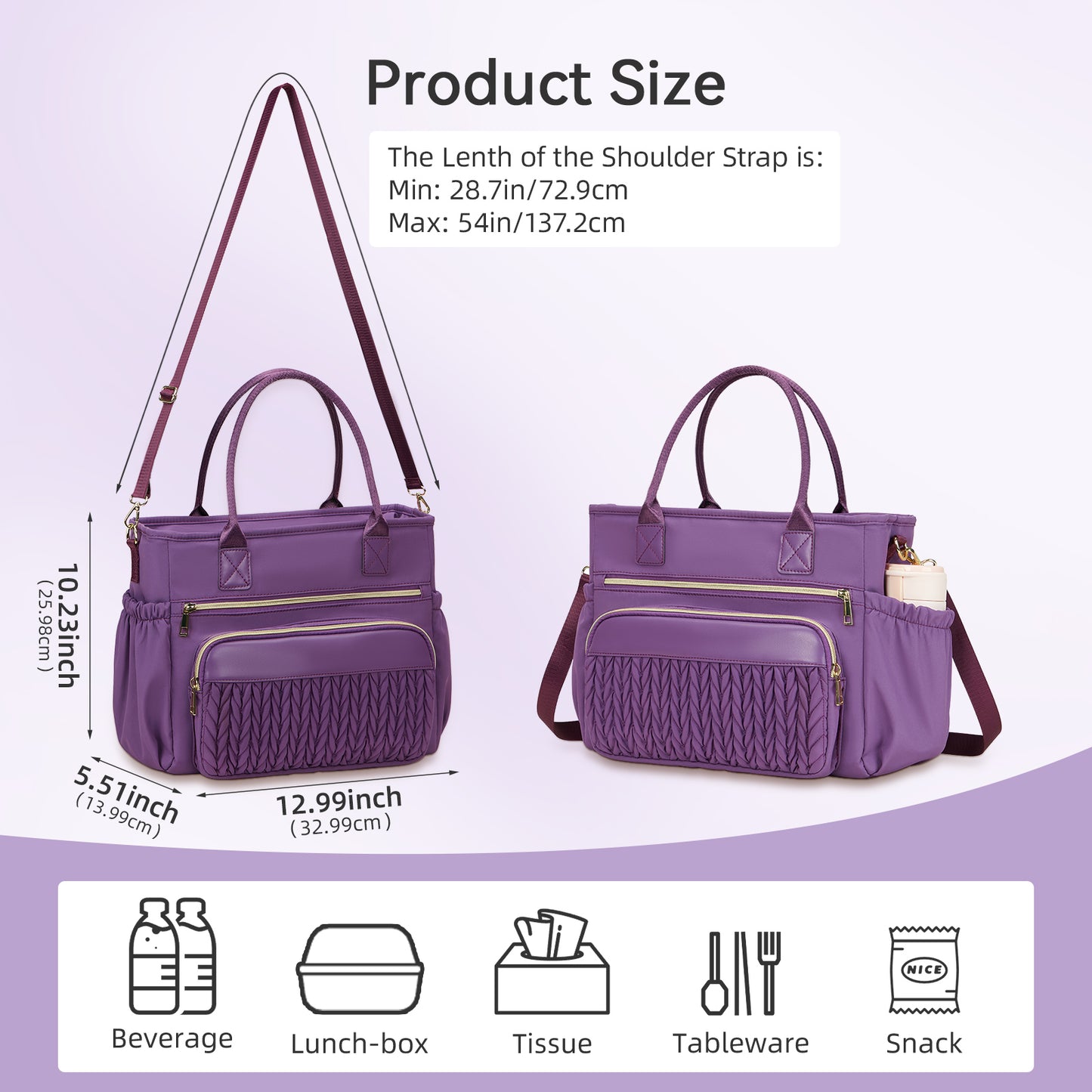 Holuxer Insulated Lunch Bag Women, 14L Adult Lunch Box Womens, Large Leakproof Cooler Bag for Work Picnic Beach, Reusable Lunch Tote Bag with Adjustable Shoulder Strap Cup Holder (Purple)