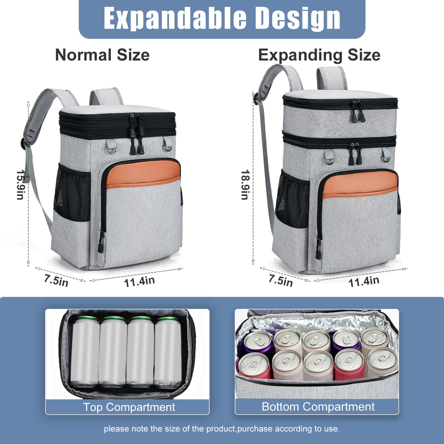 Holuxer Large Backpack Cooler for Men/Women, 30L Waterproof Leakproof Soft Cooler Backpacks, Expandable Lunch Back Pack, Heavy Duty Coolers Bags Rucksack, Portable Lunch Bag for Travel, Gray