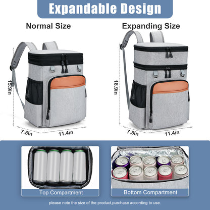 Holuxer Large Backpack Cooler for Men/Women, 30L Waterproof Leakproof Soft Cooler Backpacks, Expandable Lunch Back Pack, Heavy Duty Coolers Bags Rucksack, Portable Lunch Bag for Travel, Gray
