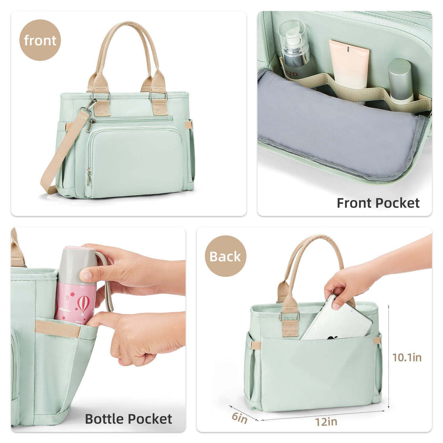 Holuxer Insulated Lunch Tote Bags for Women, Large Fashion Messenger Crossbody Shoulder Bag, Simple Ladies Cooler Purse Portable Leakproof Lunchbox Handbags for Work/Picnic (Green 12L)