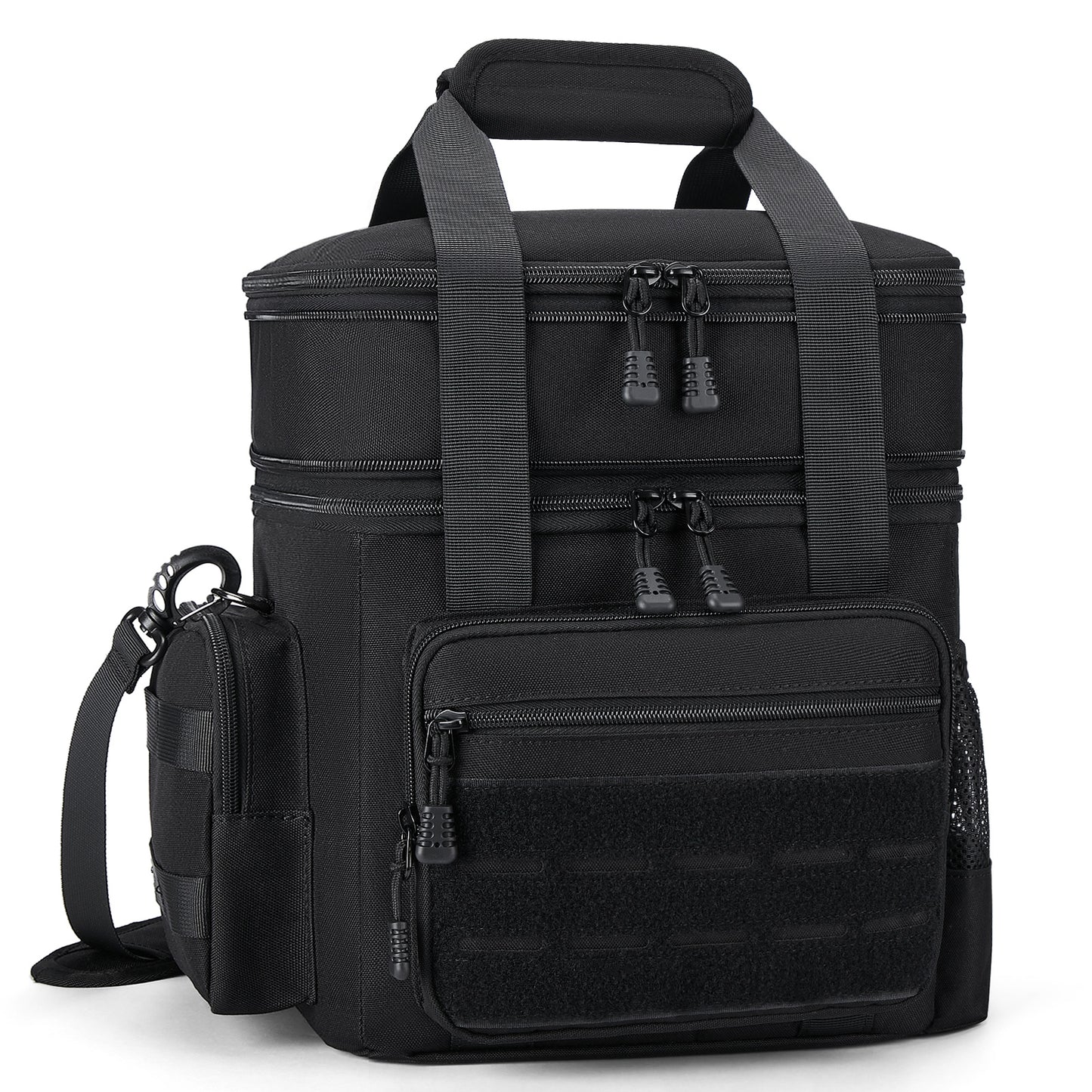 Holuxer Tactical Lunch Box for Men, Double Deck Expandable Mens Lunch Bag for Work Travel Daytrip Picnic Camping, Large Capacity Cooler Bags with Adjustable Shoulder Strap, Black