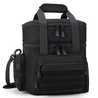 Holuxer Tactical Lunch Box for Men, Double Deck Expandable Mens Lunch Bag for Work Travel Daytrip Picnic Camping, Large Capacity Cooler Bags with Adjustable Shoulder Strap, Black