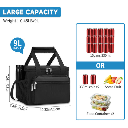 Holuxer Insulated  Lunch Box for Men, Tactical Lunch bag for Women Lunch Cooler Bags with Adjustable Shoulder Strap - Reusable Waterproof Leakproof Large Lunchbox for Work Picnic School, Black