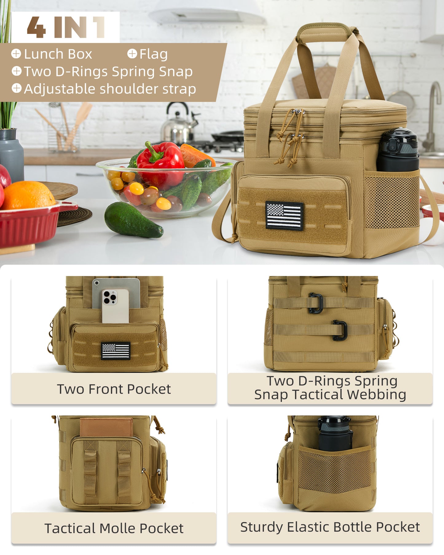 Holuxer Insulated Lunch Boxes for Men - Double Deck Lrage Lunch Bags for mens, Soft Adult Lunchbox for Work, Expandable Lunch Cooler Bag for Beach Picnic Camping Outdoor Travel (Brown,16L)