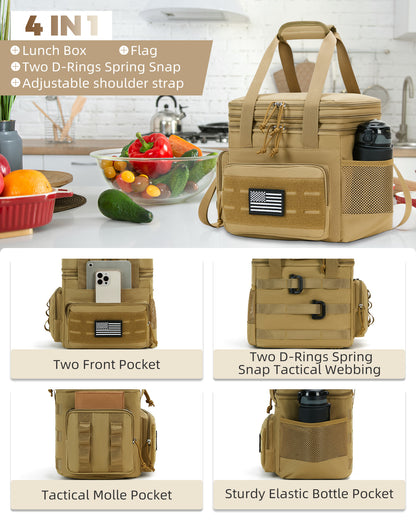 Holuxer Insulated Lunch Boxes for Men - Double Deck Lrage Lunch Bags for mens, Soft Adult Lunchbox for Work, Expandable Lunch Cooler Bag for Beach Picnic Camping Outdoor Travel (Brown,16L)