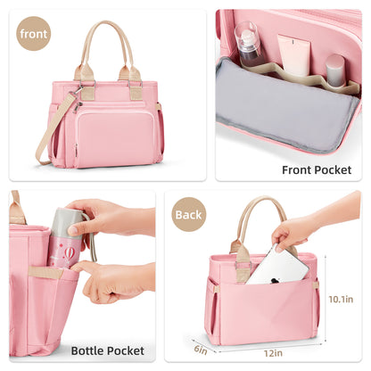 Holuxer Insulated Lunch Tote Bags for Women, Large Fashion Messenger Crossbody Shoulder Bag, Simple Ladies Cooler Purse Portable Leakproof Lunchbox Handbags for Work/Picnic (Pink 12L)
