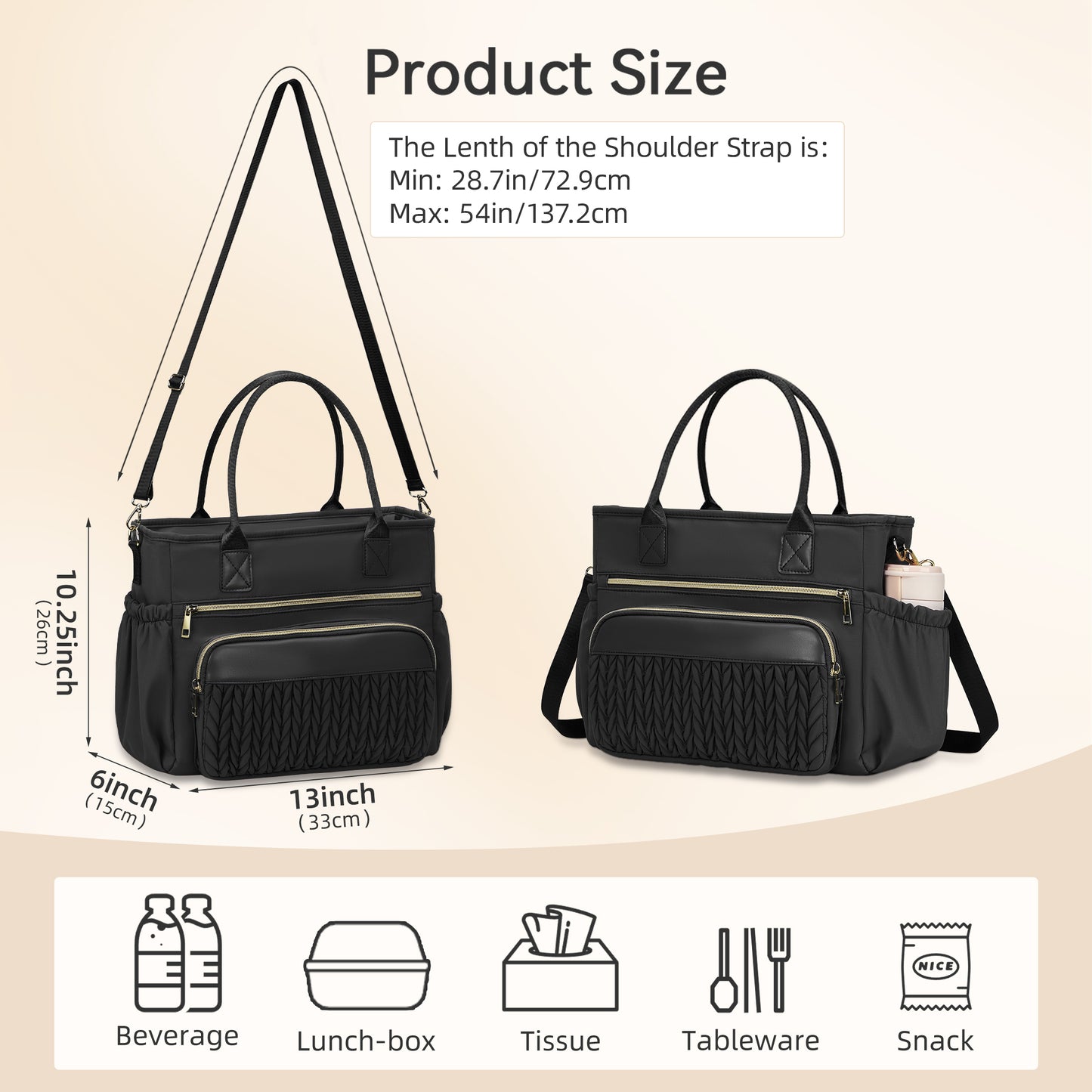 Holuxer Large Lunch Bag for Women Adult Lunchbox Purse for Work, 14L Leakproof Cooler Lunchbag Box for Woman Picnic Beach, Insulated Tote Bags (Black)
