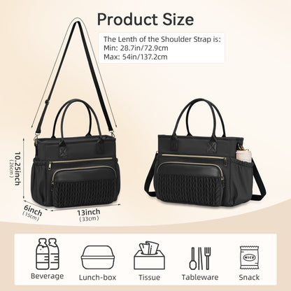 Holuxer Large Lunch Bag for Women Adult Lunchbox Purse for Work, 14L Leakproof Cooler Lunchbag Box for Woman Picnic Beach, Insulated Tote Bags (Black)