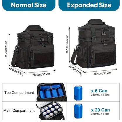 Holuxer Large Lunch Box for Men, Insulated Adult Lunchbox Bag, Expandable Lunchbox Leakproof Waterproof Cooler Bags, Tactical Lunch Pail for Work Office Camping Travel (Black)