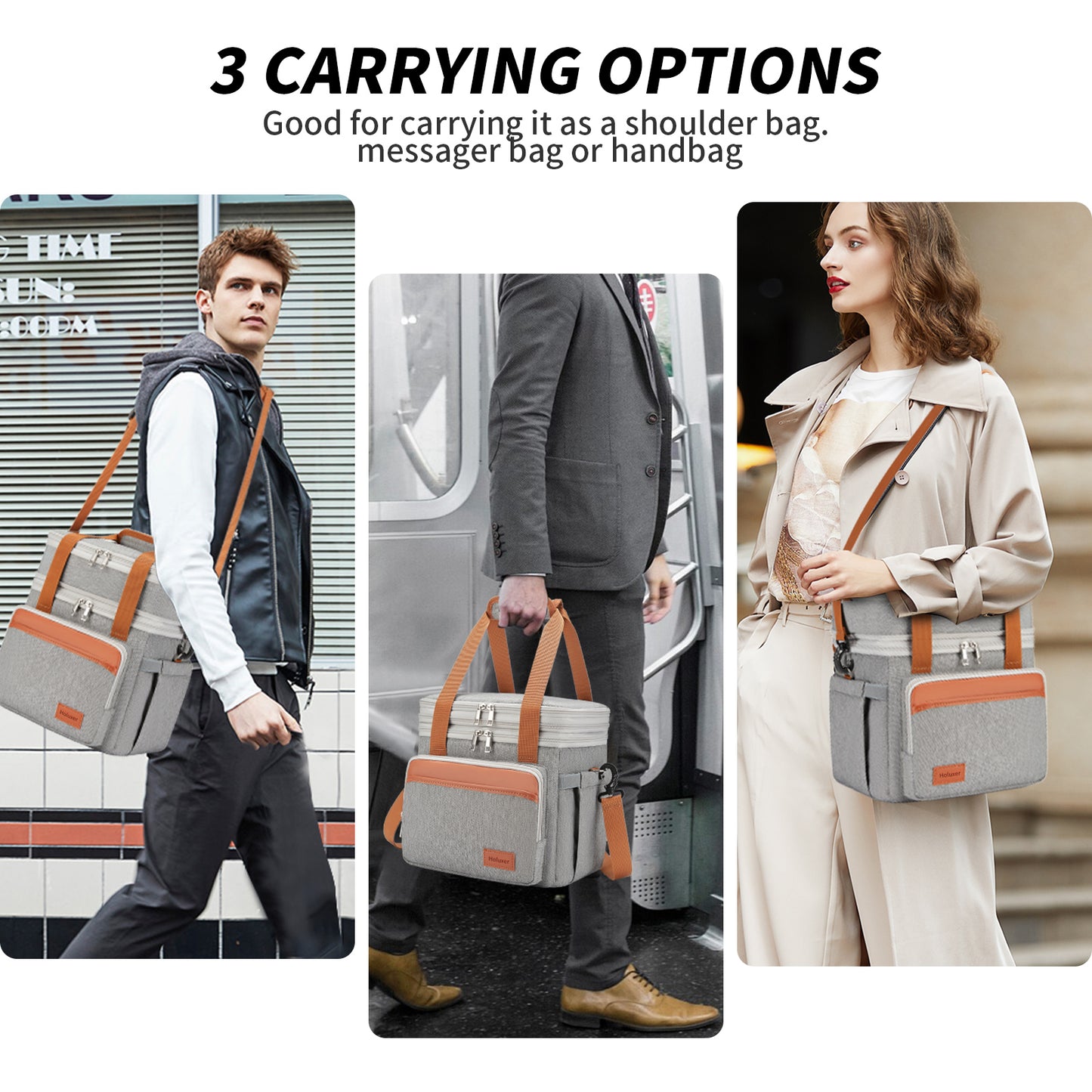 Holuxer Insulated Lunch Box for Men Lunch Bags, Expandable Large Lunchbox for Work Picnic Office, Outdoor Reusable Double Deck Coolers Tote for Adults Gray 15L