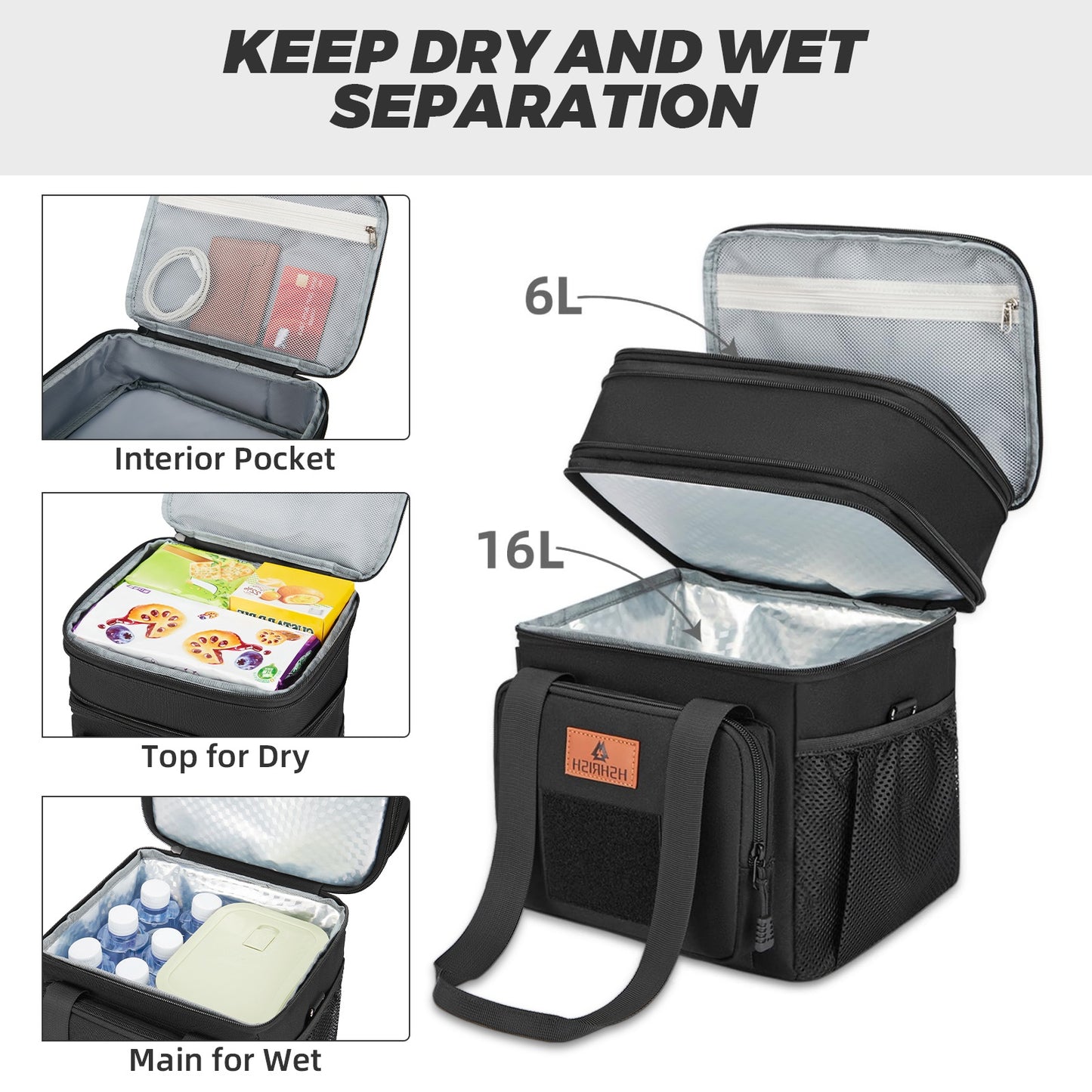 Holuxer Expandable XLarge Tactical Lunch Box for Adults, Leakproof Insulated Lunch Bag with Lots of Storage Space, Durable Cooler Bag for Men Women Work Outdoor Picnic Trips, 22L(Black)