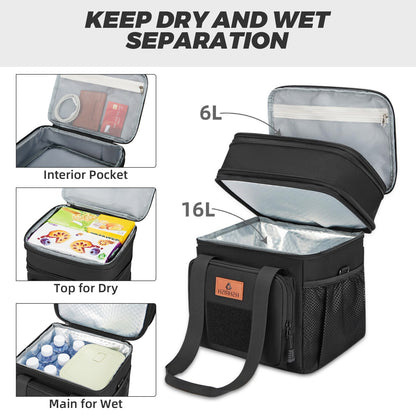 Holuxer Expandable XLarge Tactical Lunch Box for Adults, Leakproof Insulated Lunch Bag with Lots of Storage Space, Durable Cooler Bag for Men Women Work Outdoor Picnic Trips, 22L(Black)