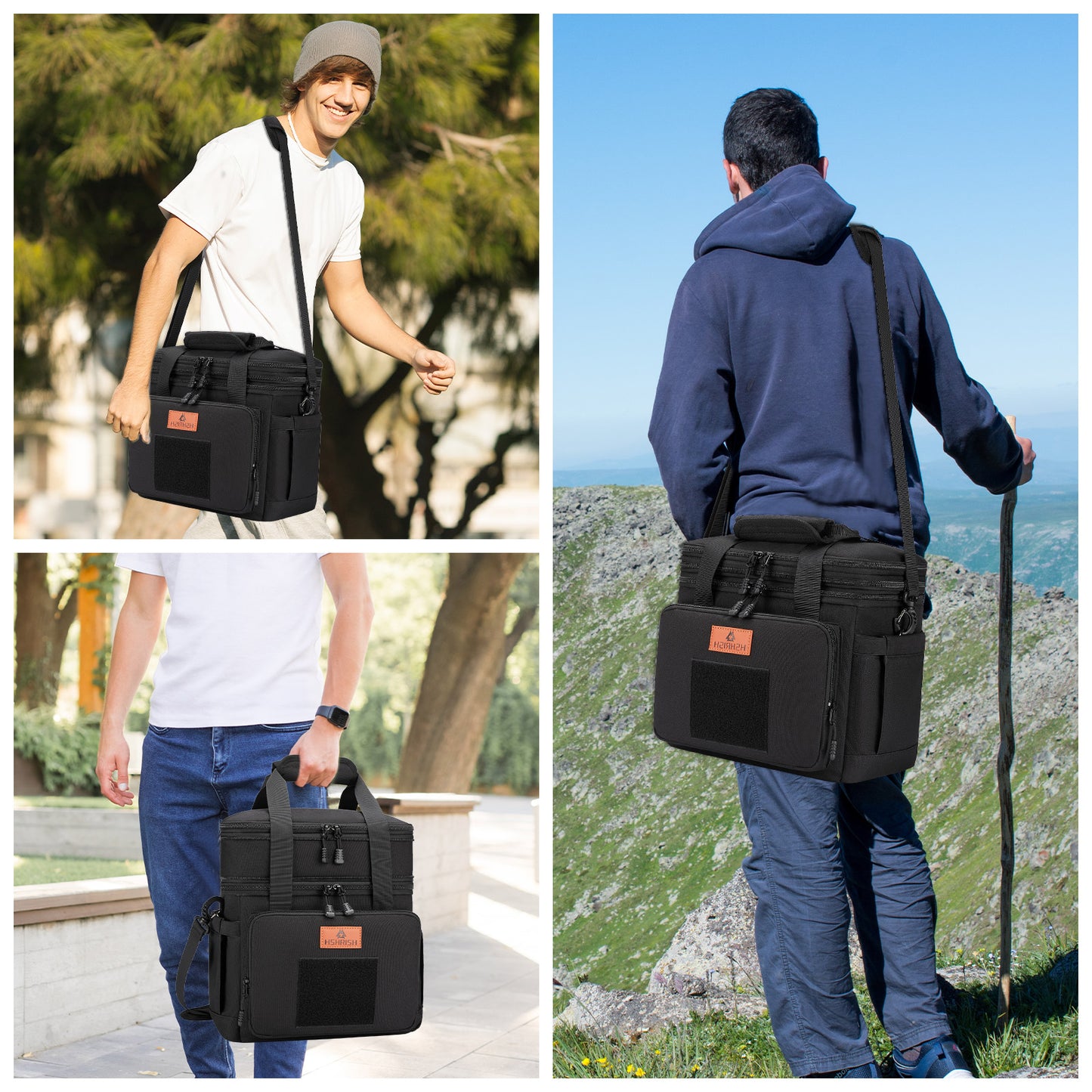 Holuxer Tactical Lunch Bags, Large Expandable Insulated Lunch Box, Durable Waterproof Leakproof Cooler Bag for Adults/Men/Women/Work Outdoor Beach Trips, 20 Cans/15 L, Black