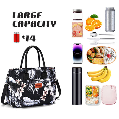 Holuxer Lunch Bags for Women, Insulated Lunch Box for Work, Large Leakproof Cooler Purse with Side Pockets & Removable Shoulder Strap Women's Lunch Tote Bag for Picnic Beach Cute Lunchbox Bag, Floral