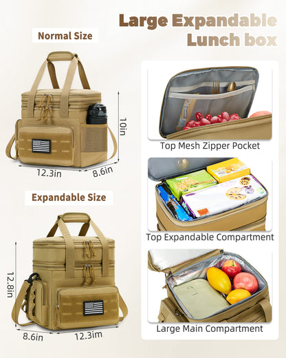Holuxer Insulated Lunch Boxes for Men - Double Deck Lrage Lunch Bags for mens, Soft Adult Lunchbox for Work, Expandable Lunch Cooler Bag for Beach Picnic Camping Outdoor Travel (Brown,16L)