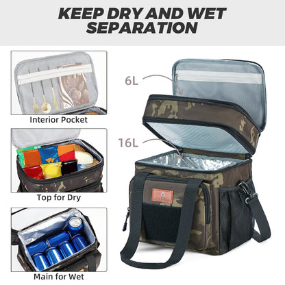 Holuxer Expandable Extra Large Tactical Lunch Box for Adults, Leakproof Insulated Lunch Bag with Lots of Storage Space, Durable Cooler Bag for Men Women Work Outdoor Picnic Trips, 22L(Camo)