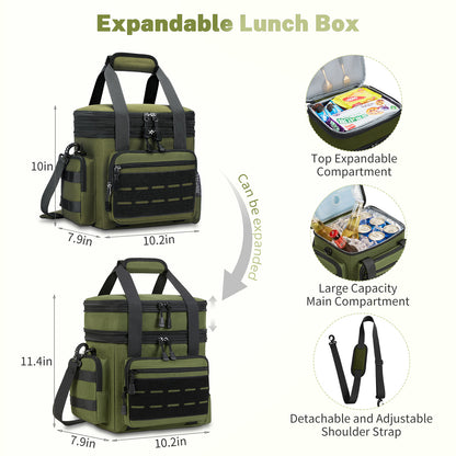 Holuxer Lunch Box for Men, 24 Can Double Deck Expandable Tactical Mens Lunch Bag for Work Travel Daytrip Picnic Camping, Large Capacity Cooler Bags with Adjustable Shoulder Strap, Green