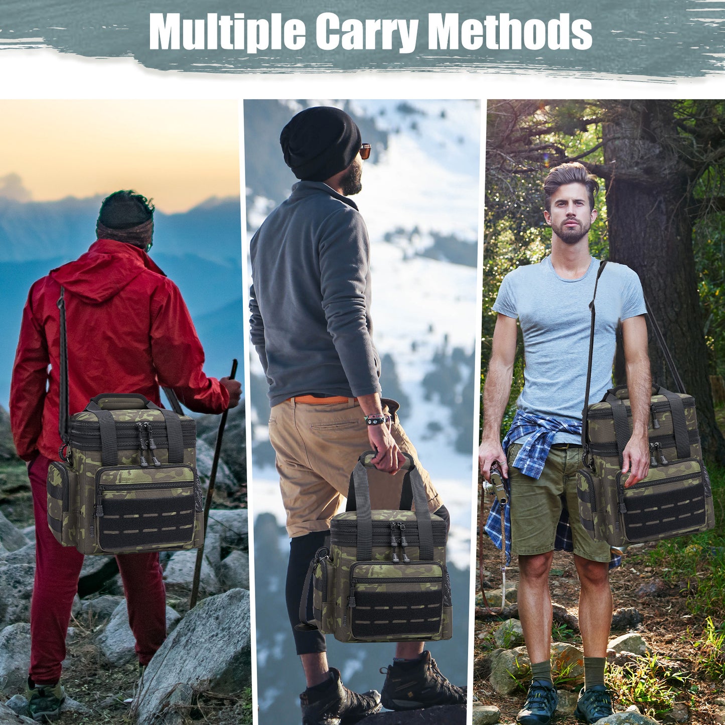 Holuxer Insulated Lunch Bag for Men/Adults, Double Deck Expandable Camping Lunch Box for Work Travel Daytrip Picnic Outdoor, Large Leakproof Cooler Bags with Adjustable Shoulder Strap Organizer Camo