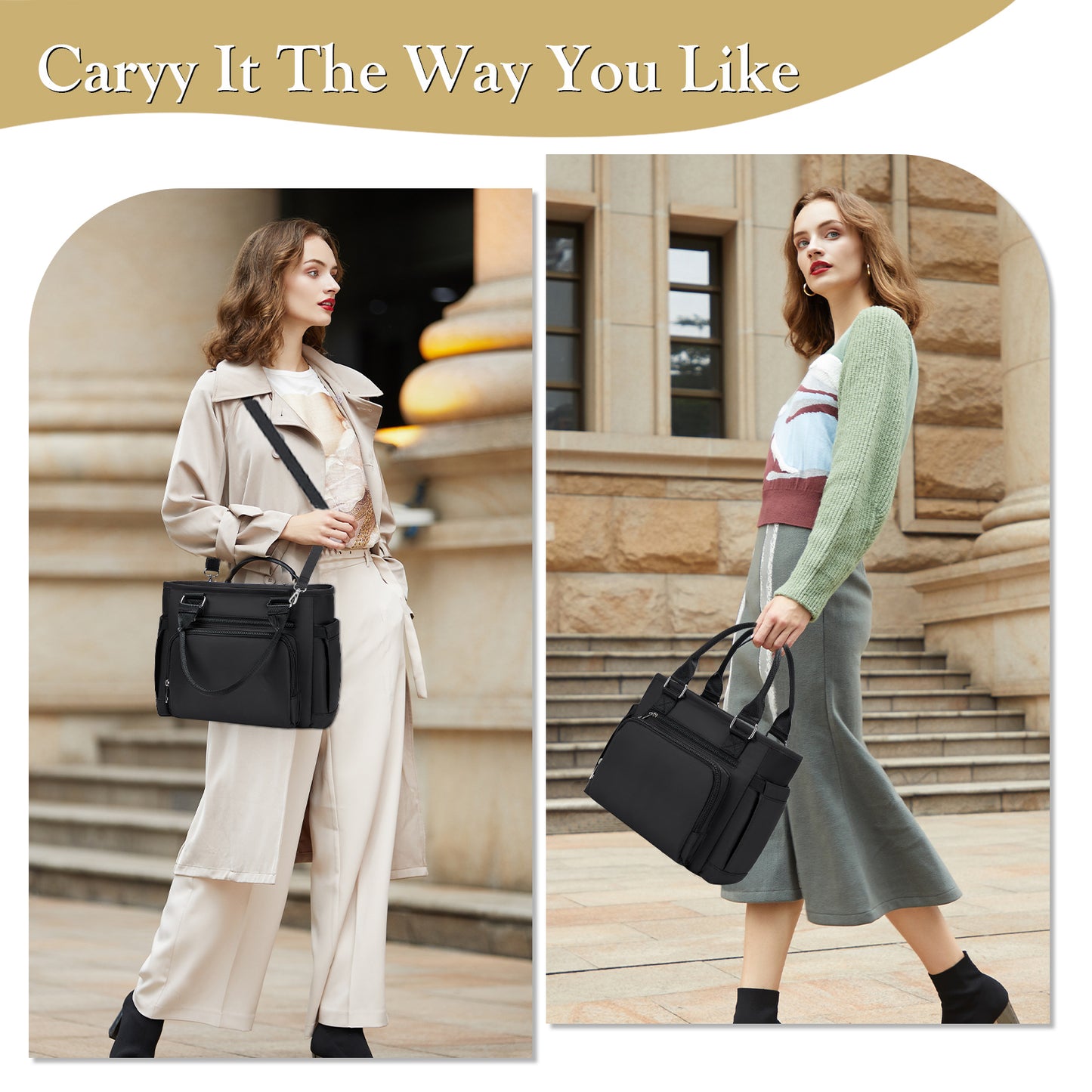 Holuxer Insulated Lunch Tote Bags for Women, Large Fashion Messenger Crossbody Shoulder Bag, Simple Ladies Cooler Purse Portable Leakproof Lunchbox Handbags for Work/Picnic (Black 12L)