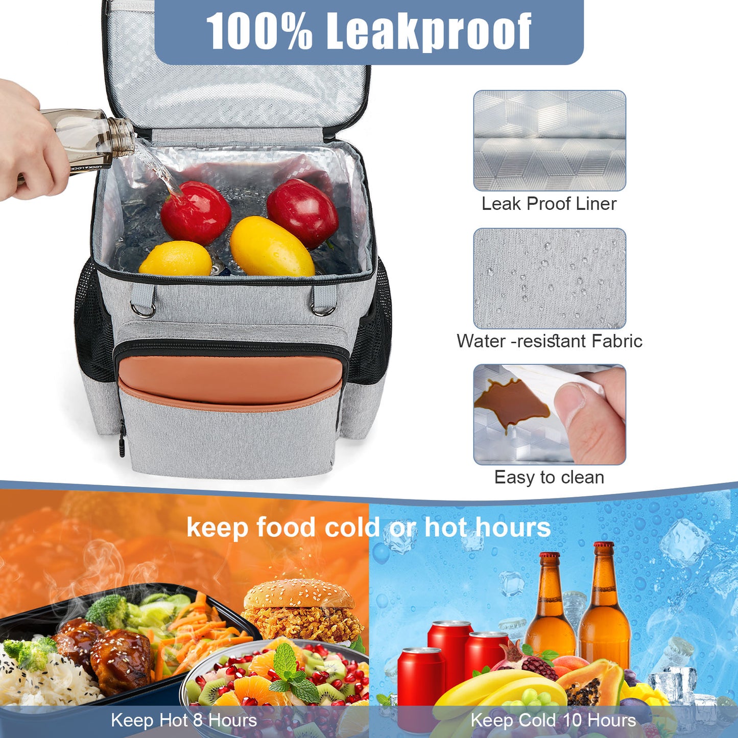 Holuxer Large Backpack Cooler for Men/Women, 30L Waterproof Leakproof Soft Cooler Backpacks, Expandable Lunch Back Pack, Heavy Duty Coolers Bags Rucksack, Portable Lunch Bag for Travel, Gray