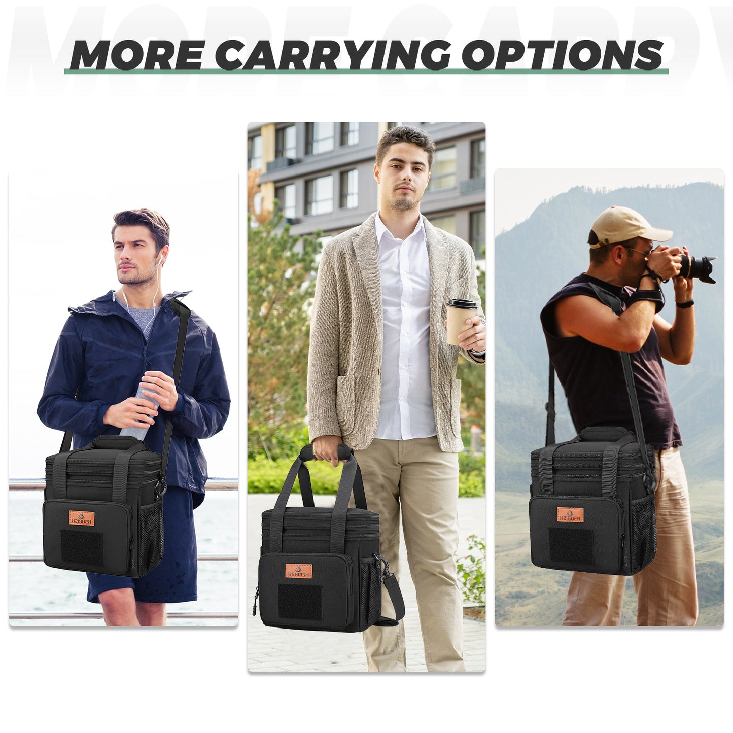Holuxer Large Insulated Lunch Box for Men/Adults, Expandable Double-Deck Lunch Bag Durable with Shoulder Strap, Soft Leakproof Cooler Bags for Work Outdoor Picnic Trips, 20 Can/16 L, Black, Mesh