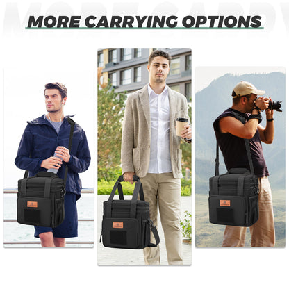 Holuxer Large Insulated Lunch Box for Men/Adults, Expandable Double-Deck Lunch Bag Durable with Shoulder Strap, Soft Leakproof Cooler Bags for Work Outdoor Picnic Trips, 20 Can/16 L, Black, Mesh