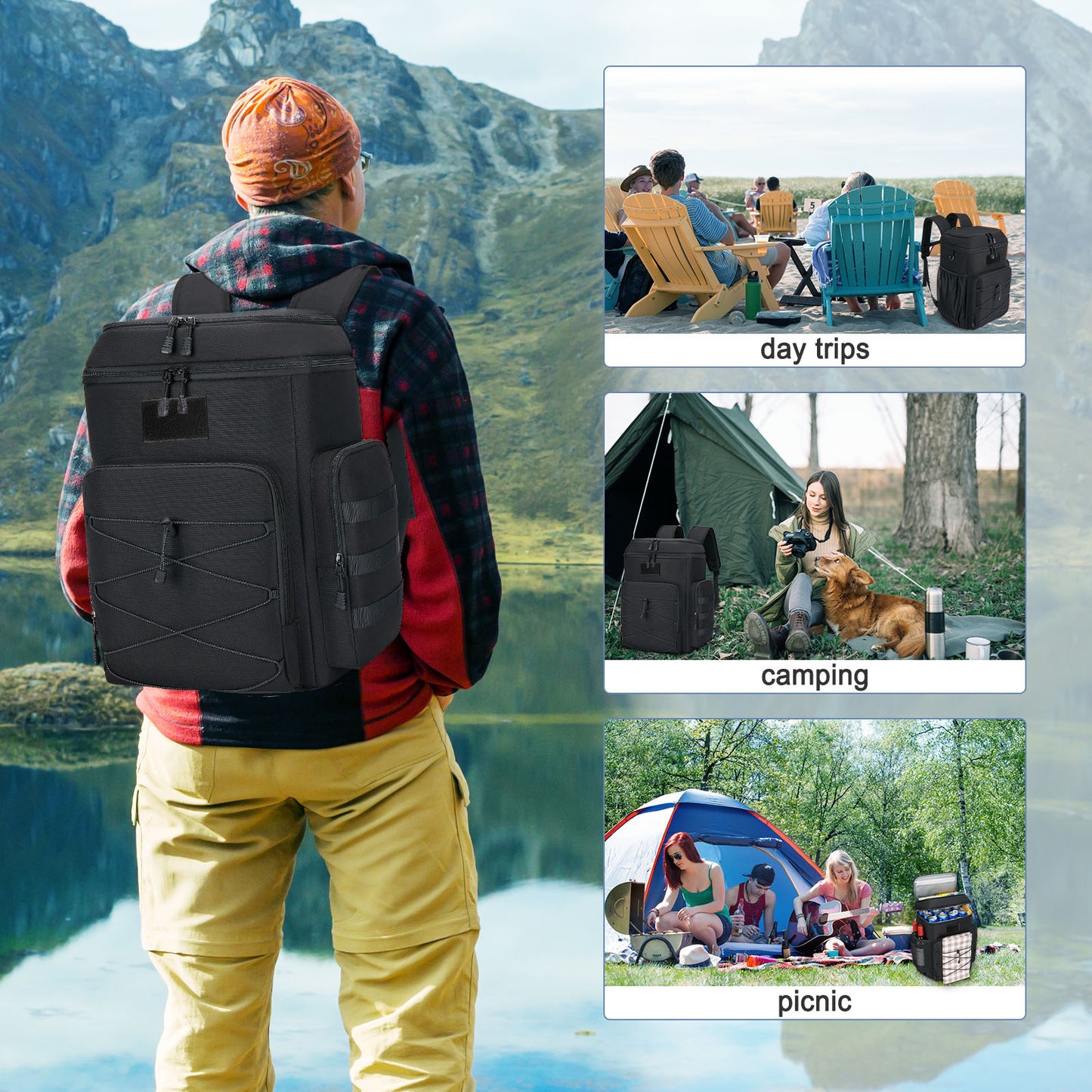 Holuxer Insulated Backpacks Cooler for Men, 30L Double Deck Coolers Bag Leakproof, Large Heavy Duty Lunch Bags Soft Lunch Backpack for Outdoor Camping Hiking Picnics Beach