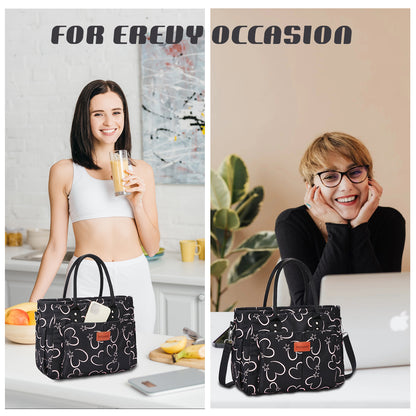 Holuxer Cute Lunch Bags for Women, Insulated Lunch Box for Work, Large Leakproof Cooler Purse with Side Pockets & Removable Shoulder Strap Womens Handbag Tote Bag for Shopping Picnic Beach (Love)
