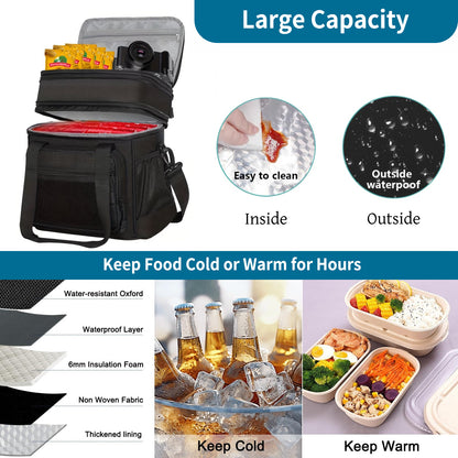 Holuxer Large Lunch Box for Men, Insulated Adult Lunchbox Bag, Expandable Lunchbox Leakproof Waterproof Cooler Bags, Tactical Lunch Pail for Work Office Camping Travel (Black)