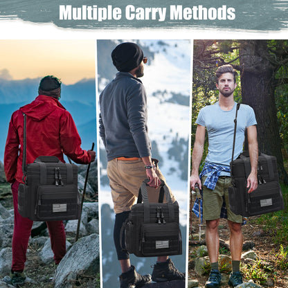 Holuxer Large Lunch Box for Men/Adults, Double Deck Expandable Camping Lunch Bags for Work Travel Daytrip Picnic Outdoor, Insulated Leakproof Cooler Bags with Flag Adjustable Shoulder Strap Black