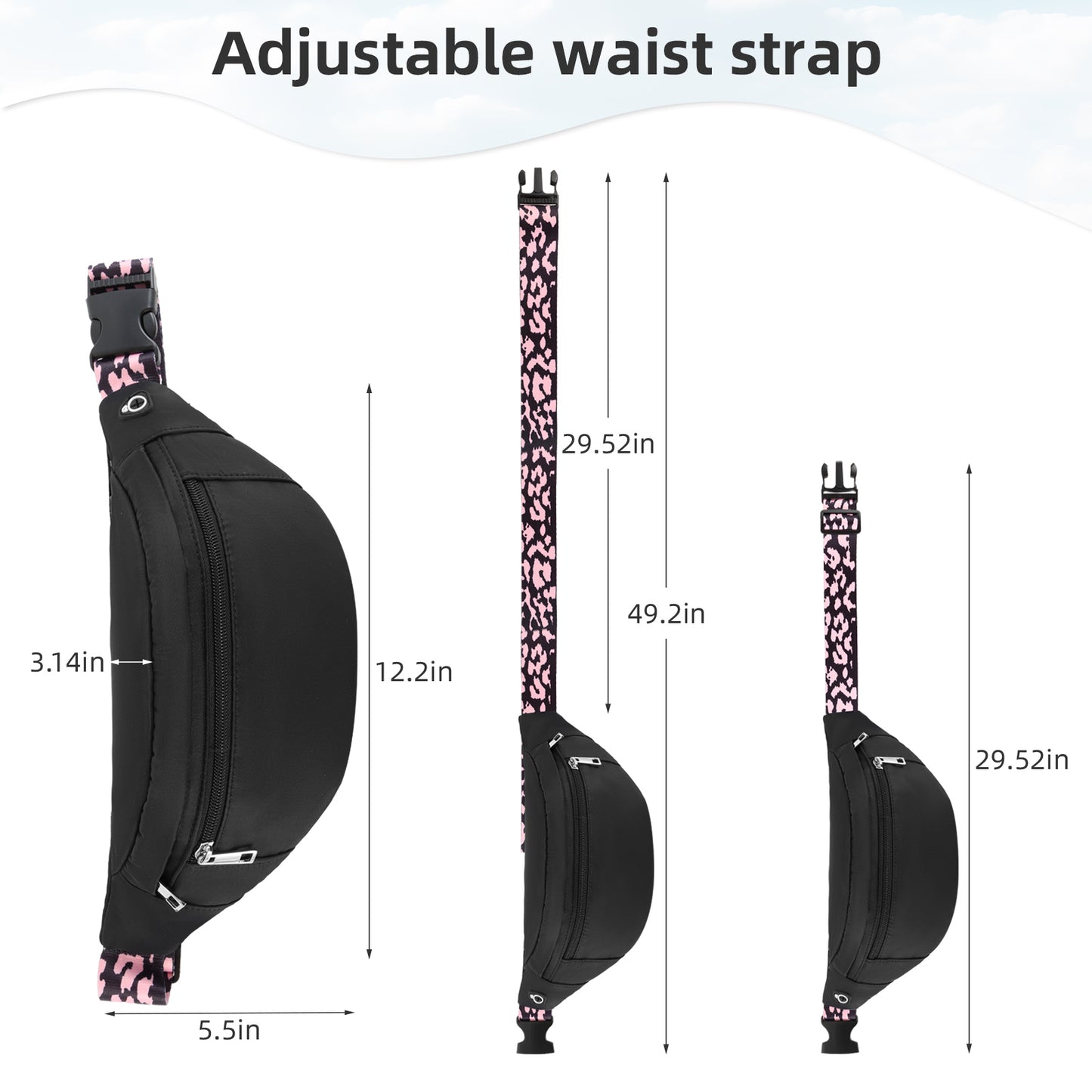 Holuxer Large Fanny Packs for Women, Fashion Cross Body Waist Pack, Waterproof Belt Bags Crossbody Purses with Adjustable Leopard Print Belt for Travel Running