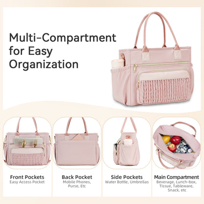 Holuxer Insulated Lunch Bag Women, Adult Lunchbox Womens, Large Leakproof Cooler Bag for Work Picnic Beach, Reusable Lunch Tote Bags with Adjustable Shoulder Strap Cup Holder (Pink)