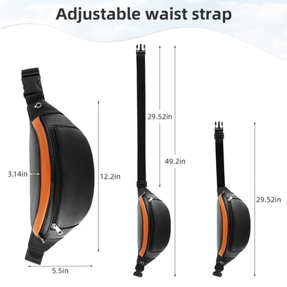 Holuxer Leather Fanny Pack Waist Packs for Women/Men, Fashion Waterproof Waist Bag with Adjustable Belt for Travel Sports Running black