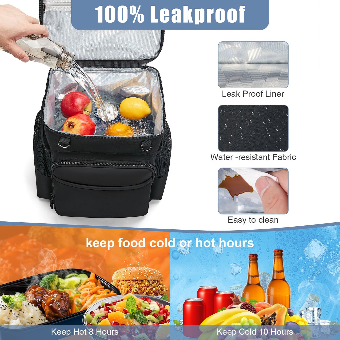 Holuxer Large Backpack Cooler for Men/Women, 30L Waterproof Leakproof Soft Cooler Backpacks, Expandable Lunch Back Pack, Heavy Duty Coolers Bags Rucksack, Portable Lunch Bag for Travel, Black