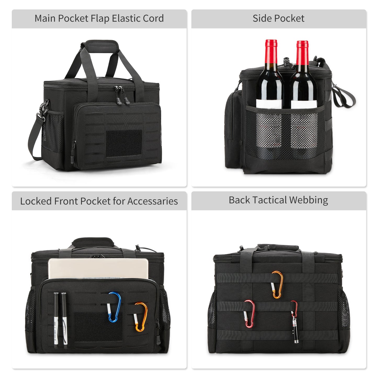 Holuxer Soft Cooler Bags Insulated Lunch Box for Men, Extra Large Sided Beach Coolers Bag, Reusable Leakproof Lunchbox Pail for Shopping Picnic, Black