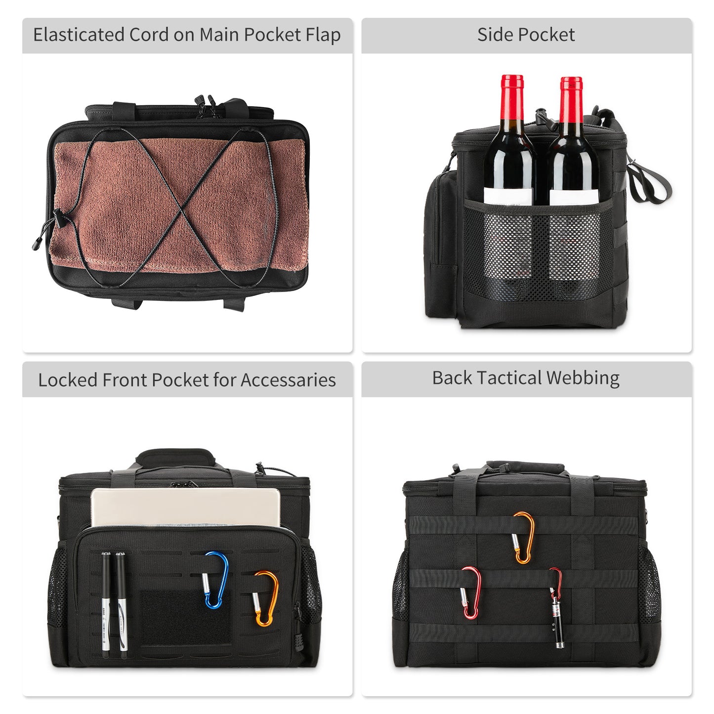 Holuxer Soft Cooler Bags Insulated Lunch Box for Men, Extra Large Sided Beach Coolers Bag, Reusable Leakproof Lunchbox Pail for Shopping Picnic, Black
