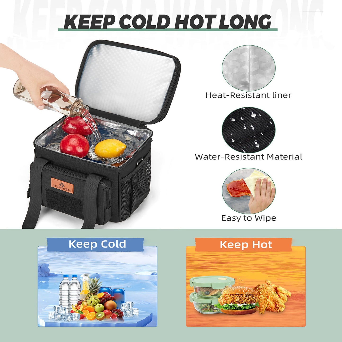 Holuxer Large Insulated Lunch Box for Men/Adults, Expandable Double-Deck Lunch Bag Durable with Shoulder Strap, Soft Leakproof Cooler Bags for Work Outdoor Picnic Trips, 20 Can/16 L, Black, Mesh