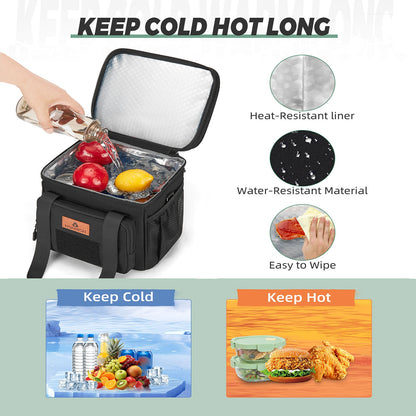 Holuxer Large Insulated Lunch Box for Men/Adults, Expandable Double-Deck Lunch Bag Durable with Shoulder Strap, Soft Leakproof Cooler Bags for Work Outdoor Picnic Trips, 20 Can/16 L, Black, Mesh