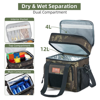 Holuxer Expandable Insulated Lunch Box for Men, Large Durable Thermal Lunch Bag with Shoulder Strap, Soft Leakproof Cooler Bags for Work Outdoor Picnic Trips, 20 Can/16 L, Camo, Mesh