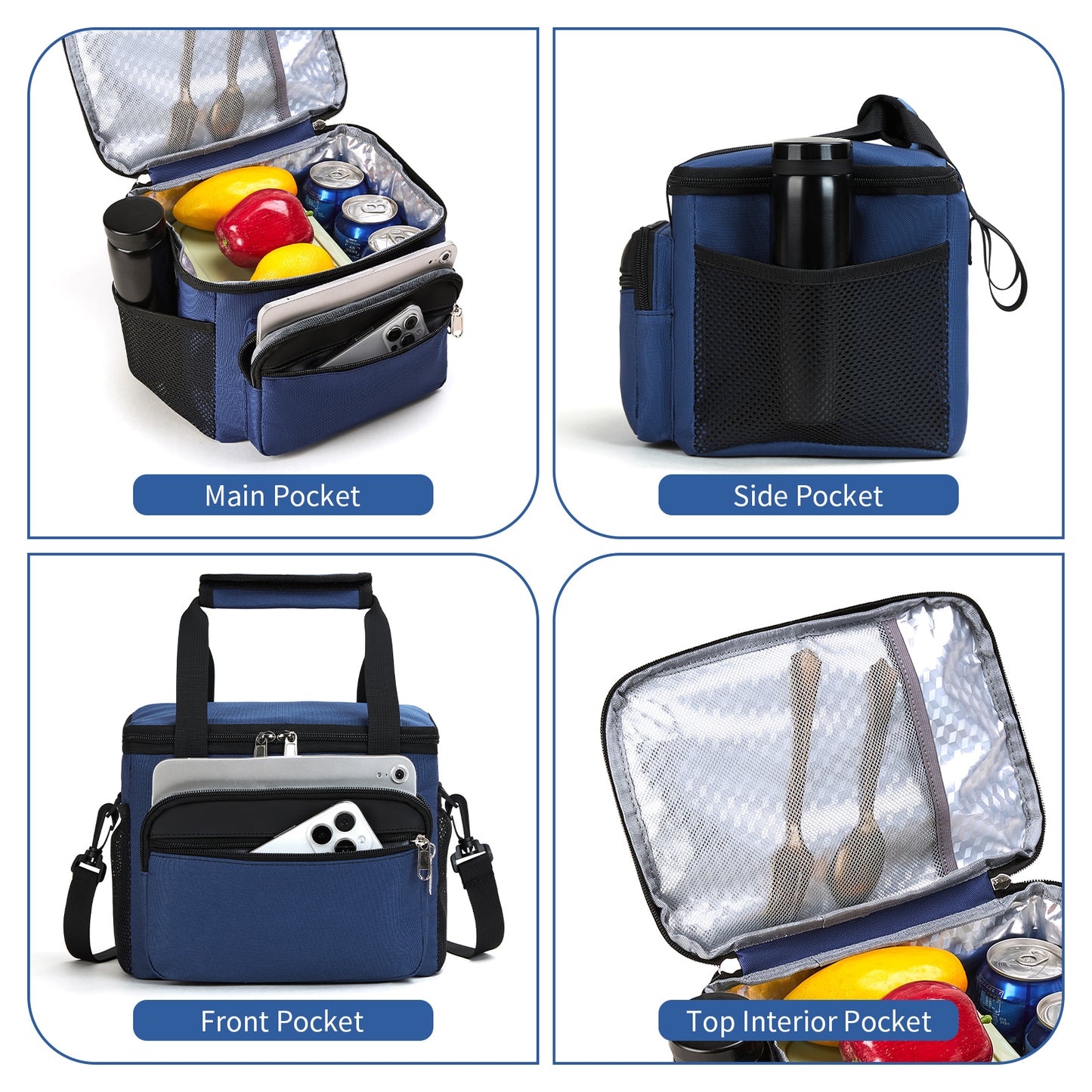 Holuxer Insulated Lunch Box for Men/Women, Reusable Lunch Cooler Bags with Adjustable Shoulder Strap - Leakproof Lunch Bag for Work Picnic, Blue