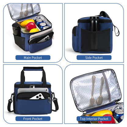 Holuxer Insulated Lunch Box for Men/Women, Reusable Lunch Cooler Bags with Adjustable Shoulder Strap - Leakproof Lunch Bag for Work Picnic, Blue