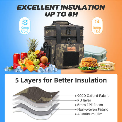 Holuxer Expandable Extra Large Tactical Lunch Box for Adults, Leakproof Insulated Lunch Bag with Lots of Storage Space, Durable Cooler Bag for Men Women Work Outdoor Picnic Trips, 22L(Camo)