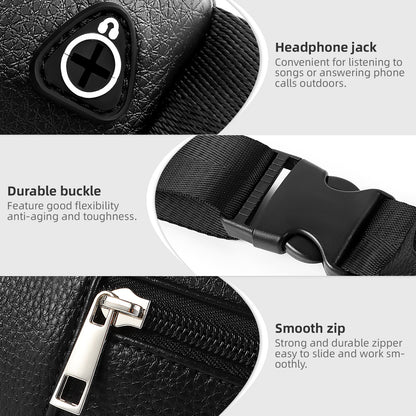 Holuxer Leather Fanny Pack Waist Packs for Women/Men, Fashion Waterproof Waist Bag with Adjustable Belt for Travel Sports Running black