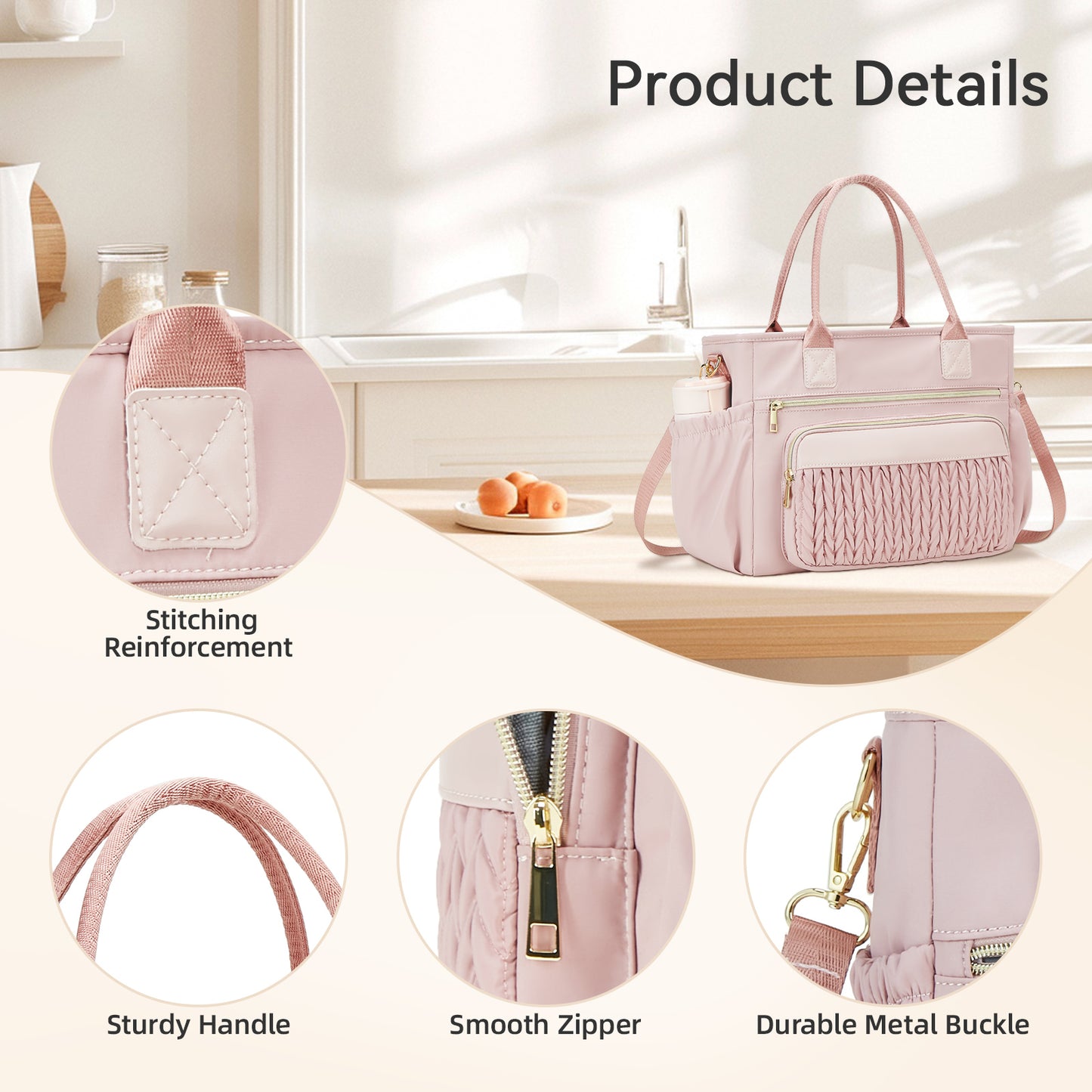 Holuxer Insulated Lunch Bag Women, Adult Lunchbox Womens, Large Leakproof Cooler Bag for Work Picnic Beach, Reusable Lunch Tote Bags with Adjustable Shoulder Strap Cup Holder (Pink)