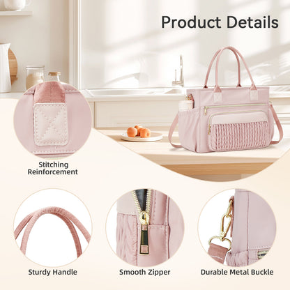 Holuxer Insulated Lunch Bag Women, Adult Lunchbox Womens, Large Leakproof Cooler Bag for Work Picnic Beach, Reusable Lunch Tote Bags with Adjustable Shoulder Strap Cup Holder (Pink)